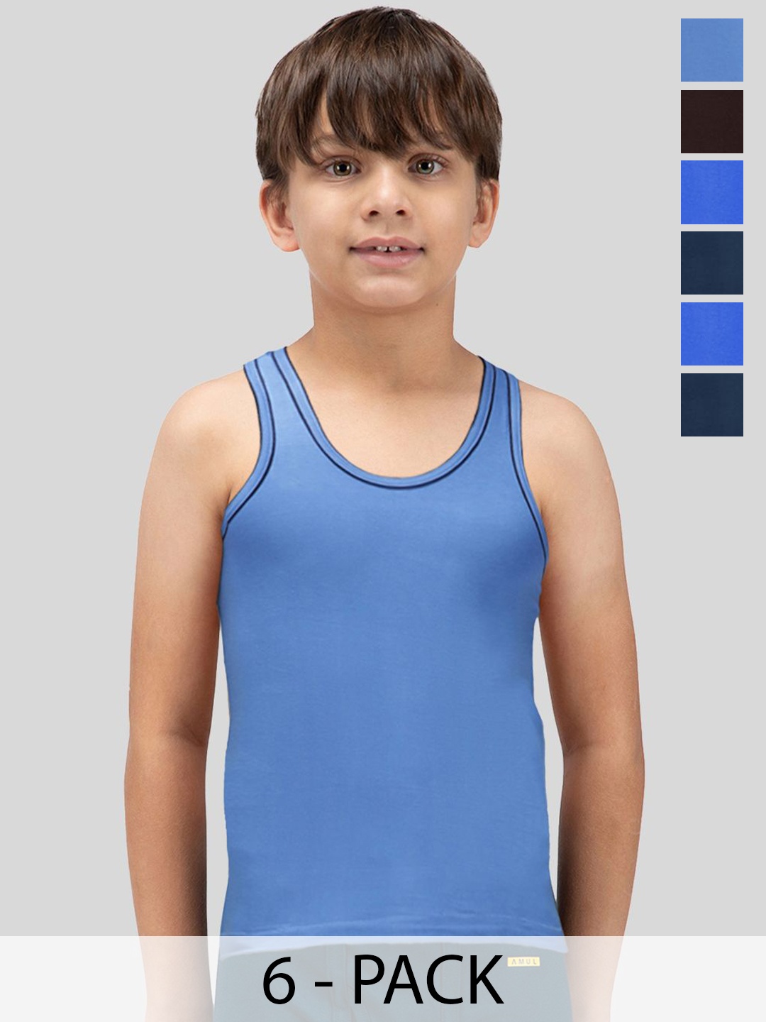 AMUL COMFY Pack Of 6 Cotton Basic Vests AC-DF-VE-RN-KIDS-AF-LB-MA-RB-SB-SB-73-6P, Blue
AMUL COMFY Pack Of 6 Cotton Basic Vests AC-DF-VE-RN-KIDS-AF-LB-MA-RB-SB-SB-73-6P, Blue