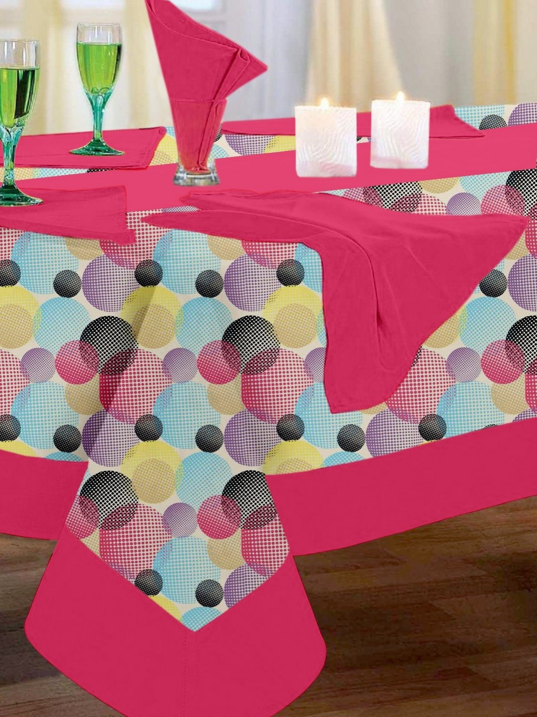 Lushomes Pink & Blue 8 Pieces Geometric Printed Pure Cotton 6 Seater Table Cover Set
Lushomes Pink & Blue 8 Pieces Geometric Printed Pure Cotton 6 Seater Table Cover Set