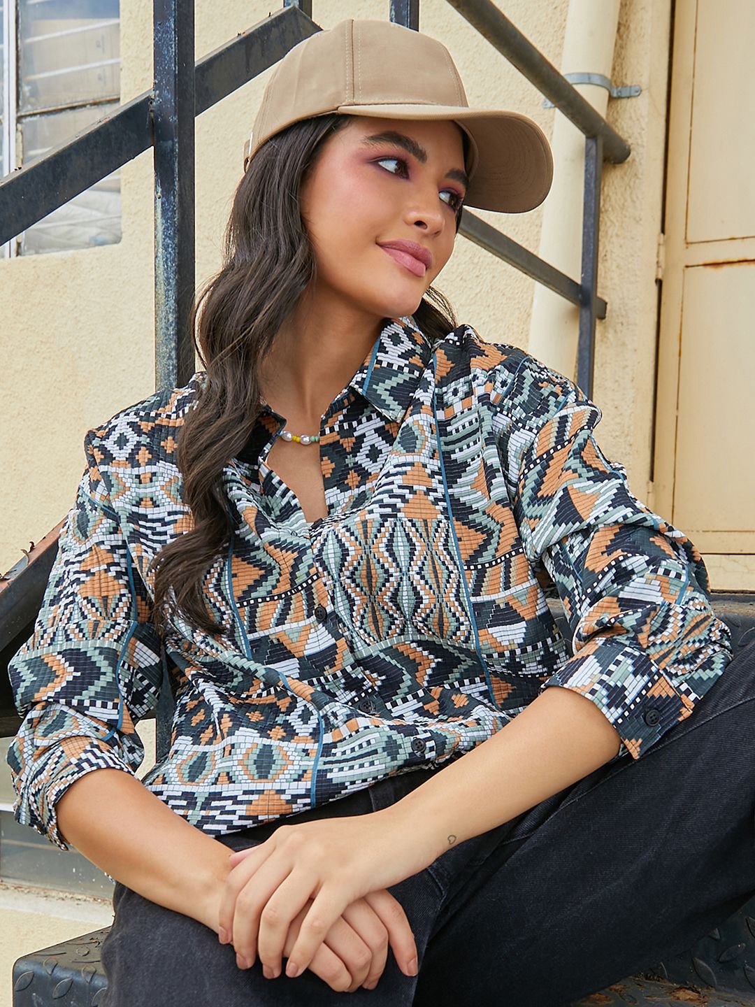 PINACOLADA Women Comfort Spread Collar Abstract Printed Oversized Casual Shirt, Navy blue
PINACOLADA Women Comfort Spread Collar Abstract Printed Oversized Casual Shirt, Navy blue