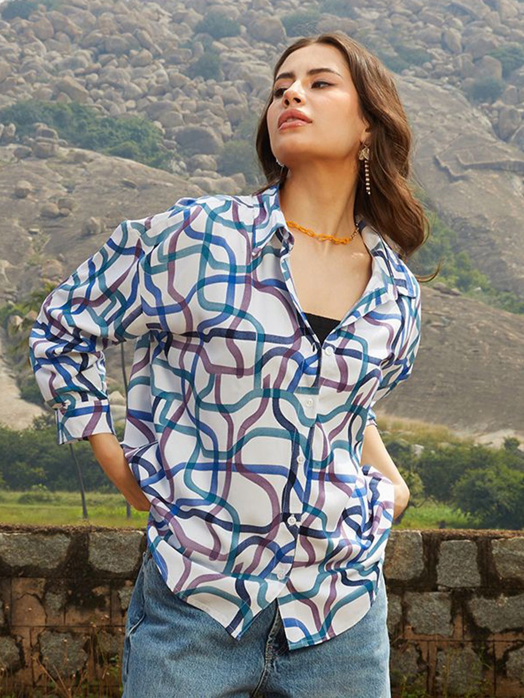 Campus Sutra Women Comfort Spread Collar Abstract Printed Cotton Oversized Casual Shirt, White
Campus Sutra Women Comfort Spread Collar Abstract Printed Cotton Oversized Casual Shirt, White
