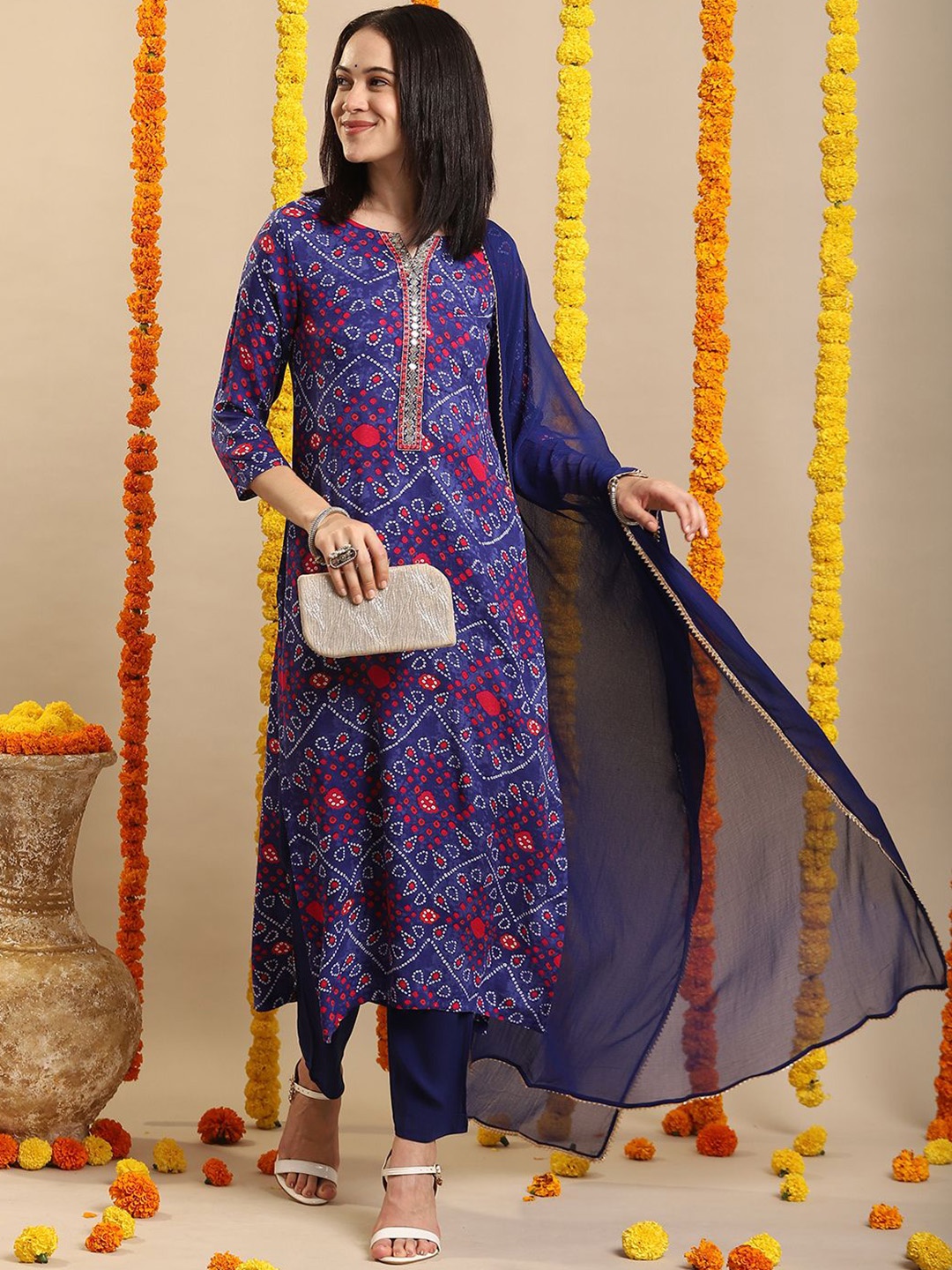 Anni Designer Bandhani Printed Gotta Patti Regular Straight Kurta with Trousers & Dupatta, Blue
Anni Designer Bandhani Printed Gotta Patti Regular Straight Kurta with Trousers & Dupatta, Blue