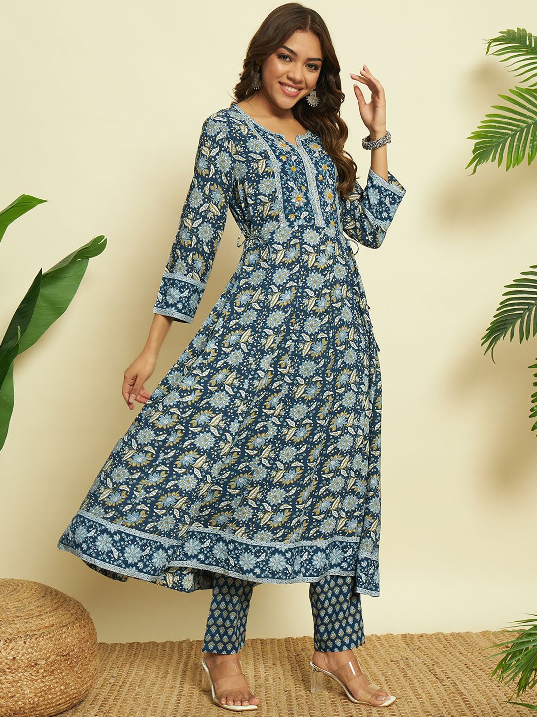 VESH Floral Printed Round Neck Regular Pure Cotton Anarkali Kurta With Trouser & Dupatta, Blue
VESH Floral Printed Round Neck Regular Pure Cotton Anarkali Kurta With Trouser & Dupatta, Blue