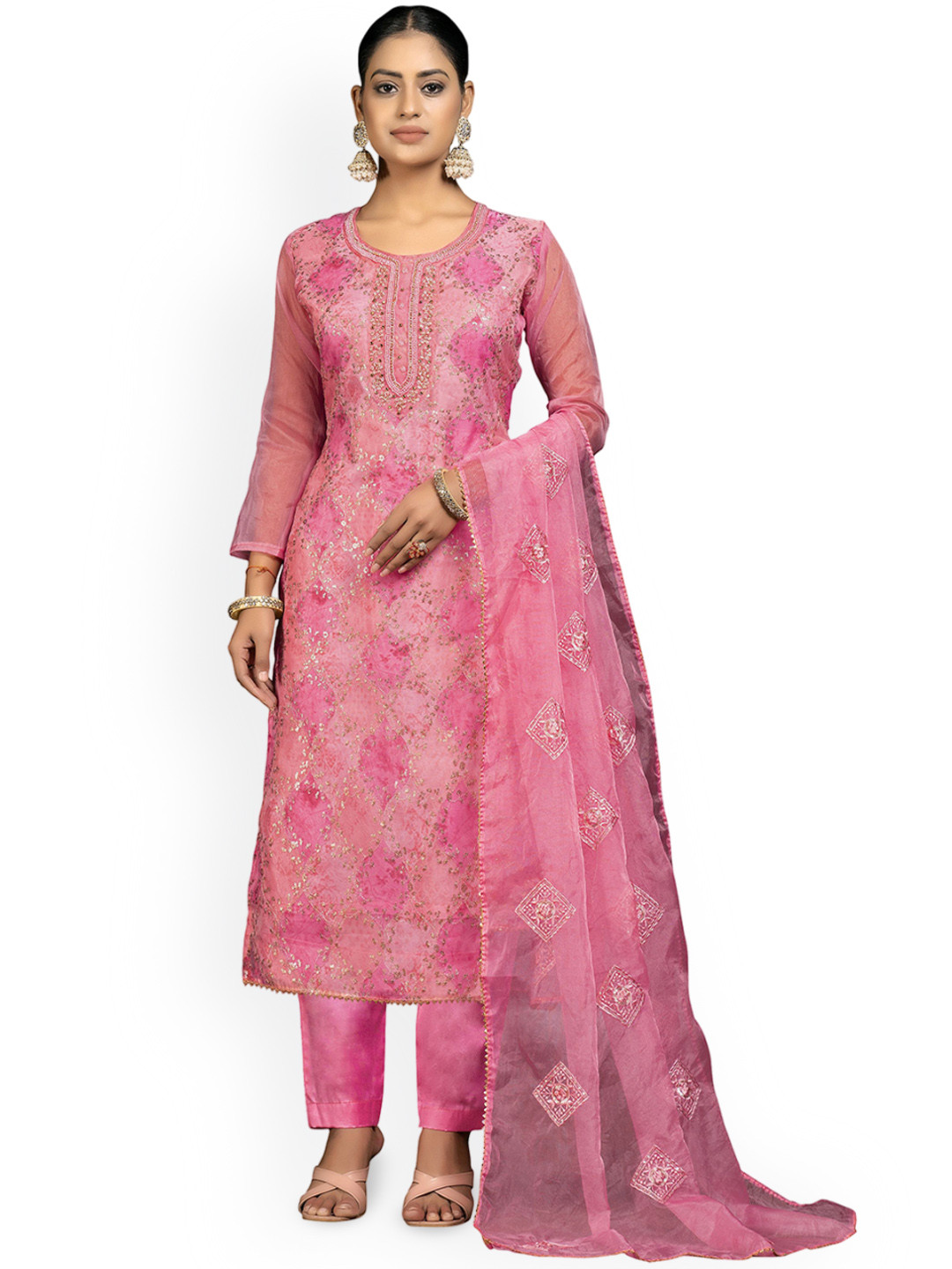 Maroosh Geometric Embroidered Beads and Stones Organza Unstitched Dress Material, Pink 
Maroosh Geometric Embroidered Beads and Stones Organza Unstitched Dress Material, Pink