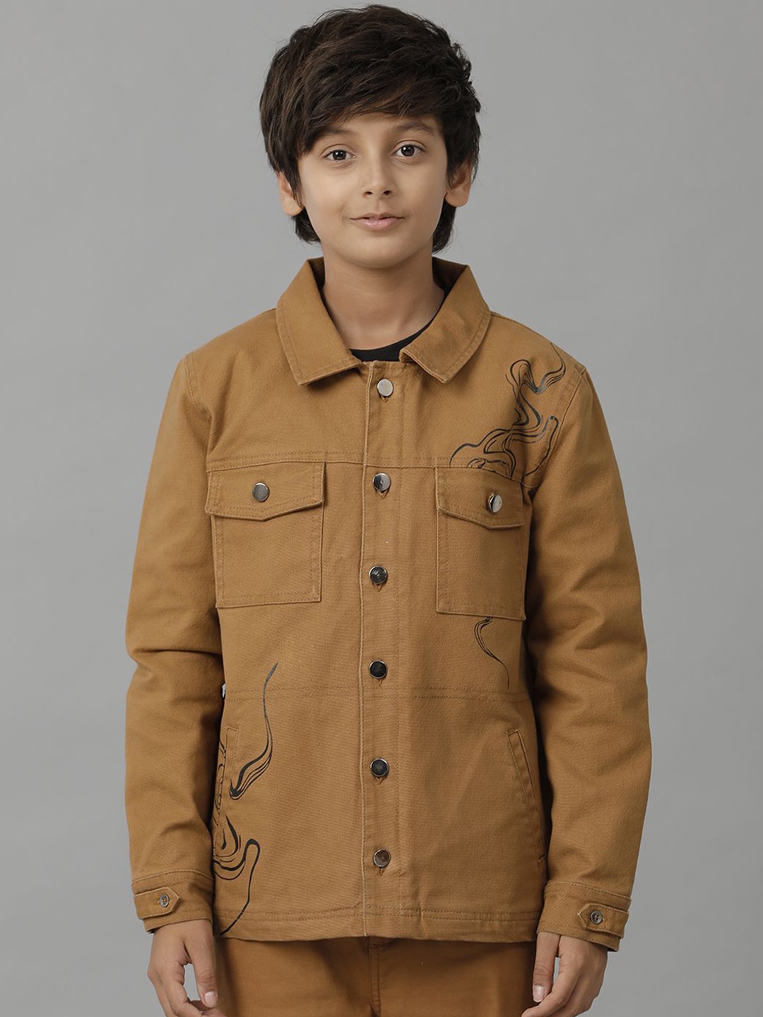 UNDER FOURTEEN ONLY Boys Spread Collar Abstract Printed Cotton Casual Denim Jacket, Brown
UNDER FOURTEEN ONLY Boys Spread Collar Abstract Printed Cotton Casual Denim Jacket, Brown
