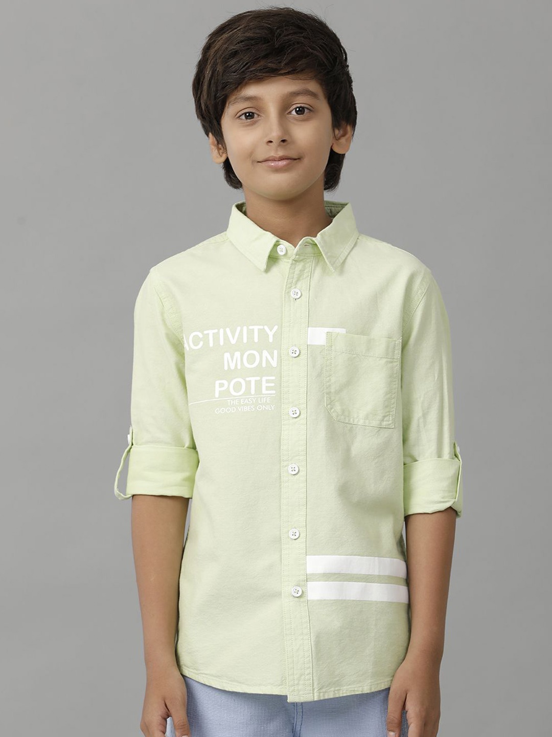 UNDER FOURTEEN ONLY Boys Spread Collar Typography Printed Cotton Casual Shirt, Green
UNDER FOURTEEN ONLY Boys Spread Collar Typography Printed Cotton Casual Shirt, Green