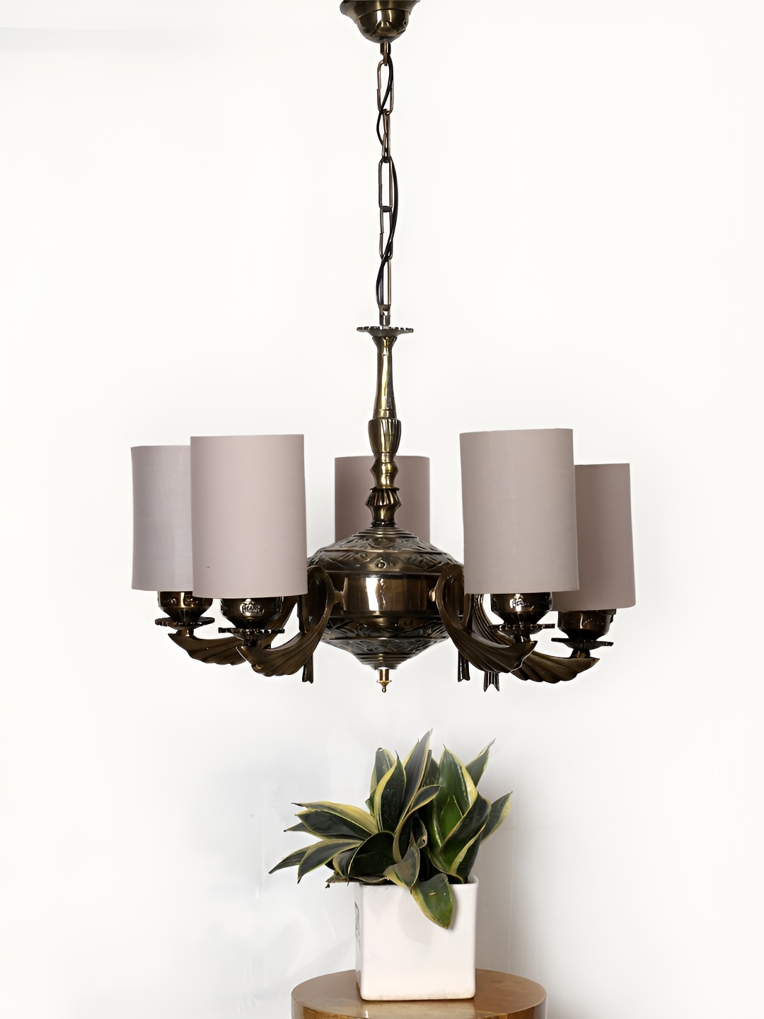 Devansh Grey Round cotton shade with Antique Golden Chandelier Metal Ceiling Lamp
Devansh Grey Round cotton shade with Antique Golden Chandelier Metal Ceiling Lamp