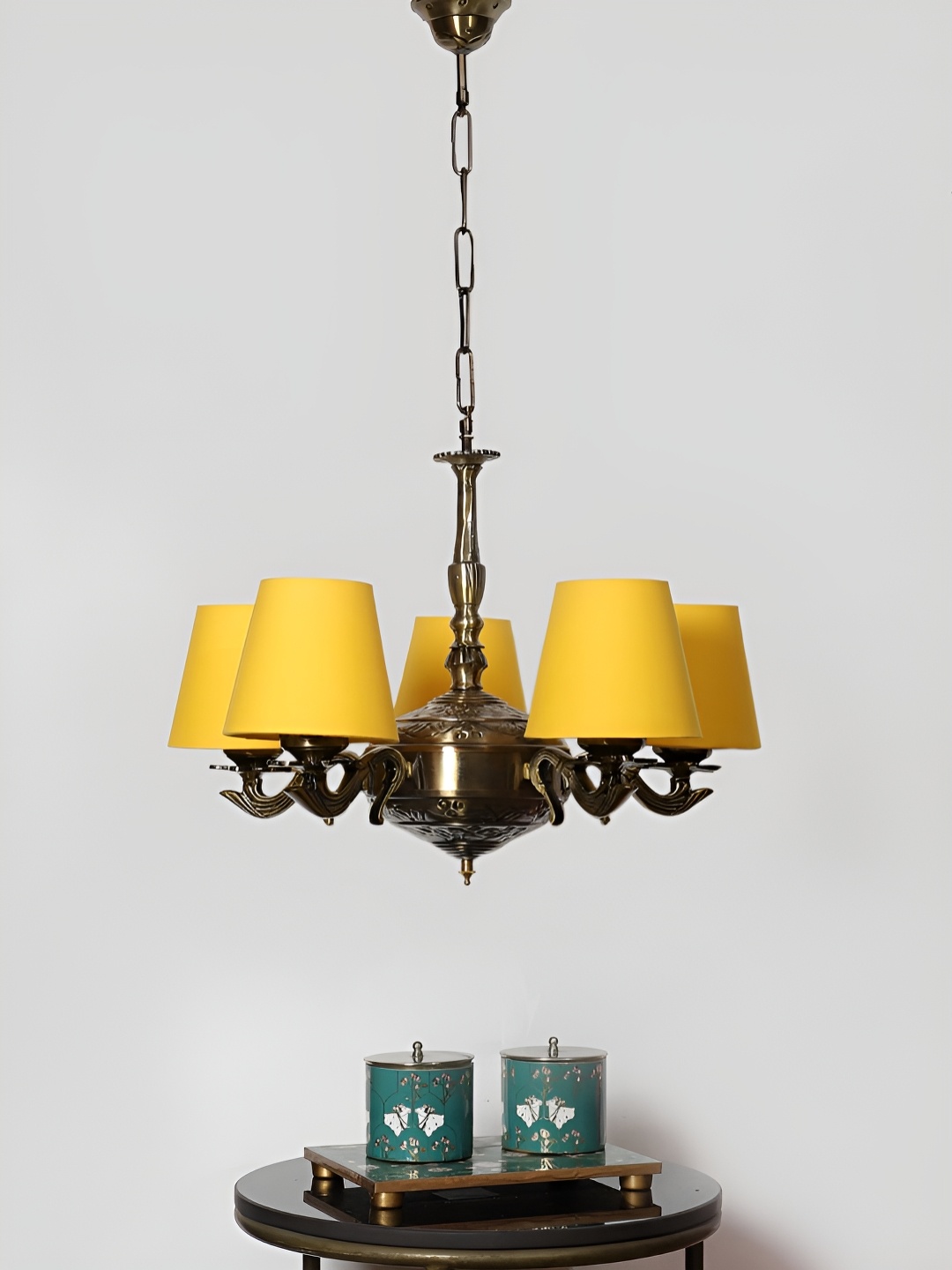 Devansh Yellow Conical cotton shade with Antique Golden Chandelier Metal Ceiling Lamp
Devansh Yellow Conical cotton shade with Antique Golden Chandelier Metal Ceiling Lamp