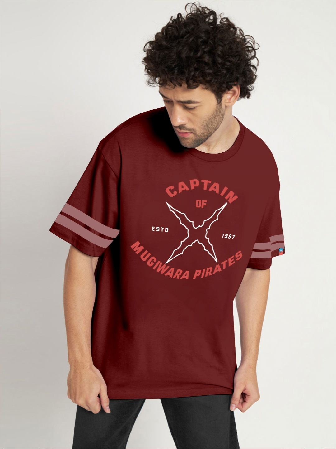 COMICSENSE One Piece Anime Mugiwara Pirate Printed Cotton Drop Shoulder Oversize T shirt, Maroon
COMICSENSE One Piece Anime Mugiwara Pirate Printed Cotton Drop Shoulder Oversize T shirt, Maroon