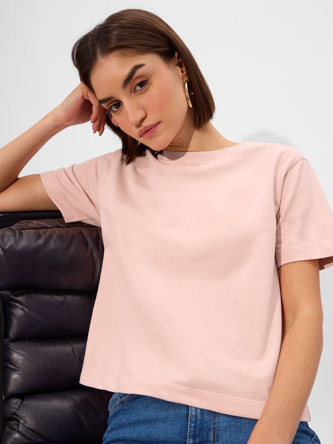 The Souled Store Women Solid Round Neck Drop-Shoulder Sleeves Cotton Relaxed Fit T-shirt, Peach
The Souled Store Women Solid Round Neck Drop-Shoulder Sleeves Cotton Relaxed Fit T-shirt, Peach