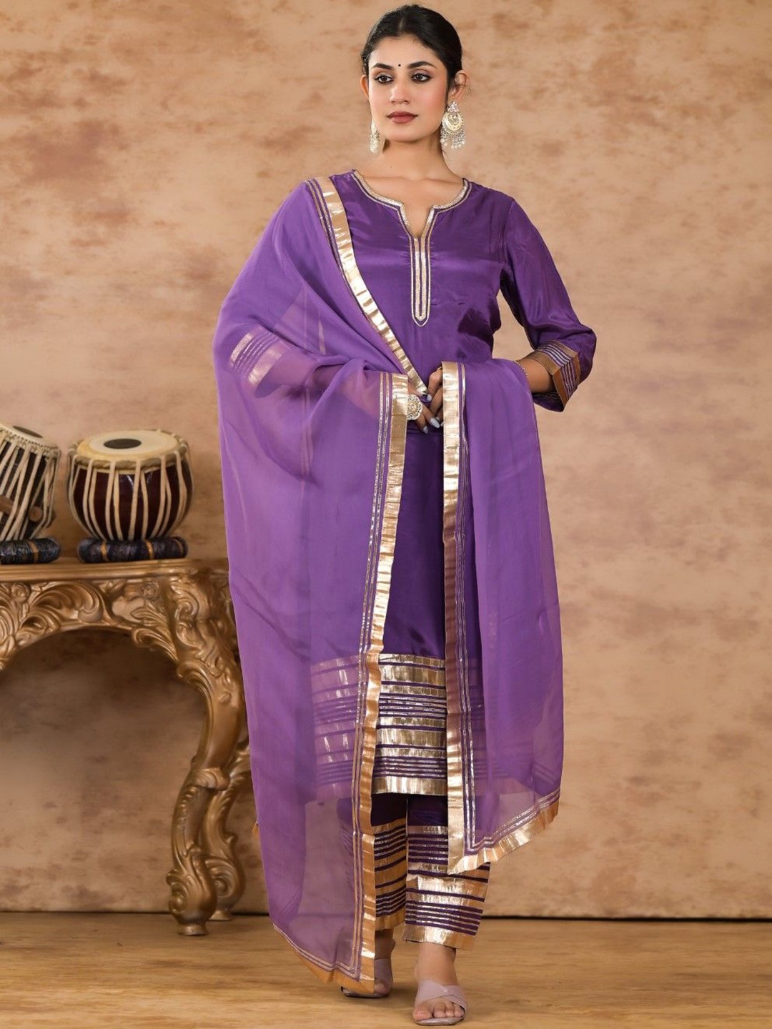 AUTUMN LANE Gotta Patti Cotton Silk Regular Straight Kurta with Trousers & Dupatta, Purple
AUTUMN LANE Gotta Patti Cotton Silk Regular Straight Kurta with Trousers & Dupatta, Purple