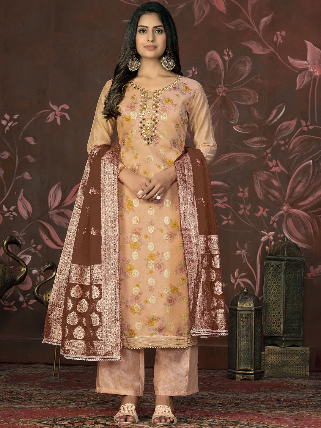 Maroosh Floral Printed Mirror Work Unstitched Cotton Jacquard Dress Material, Peach
Maroosh Floral Printed Mirror Work Unstitched Cotton Jacquard Dress Material, Peach