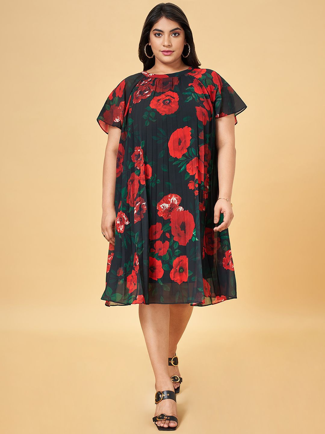 Honey Curvytude by Pantaloons Women Plus Size Floral Print Cape Sleeve A-Line Dress, Black
Honey Curvytude by Pantaloons Women Plus Size Floral Print Cape Sleeve A-Line Dress, Black