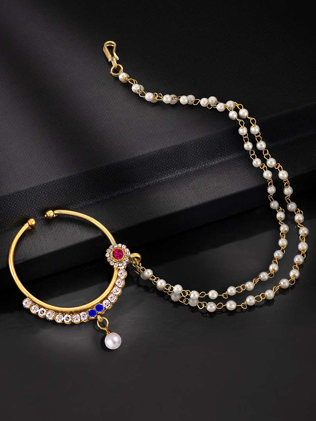LUCKY JEWELLERY 18K Gold-Plated Cubic Zirconia Chained Nosepin 
LUCKY JEWELLERY 18K Gold-Plated Cubic Zirconia Chained Nosepin