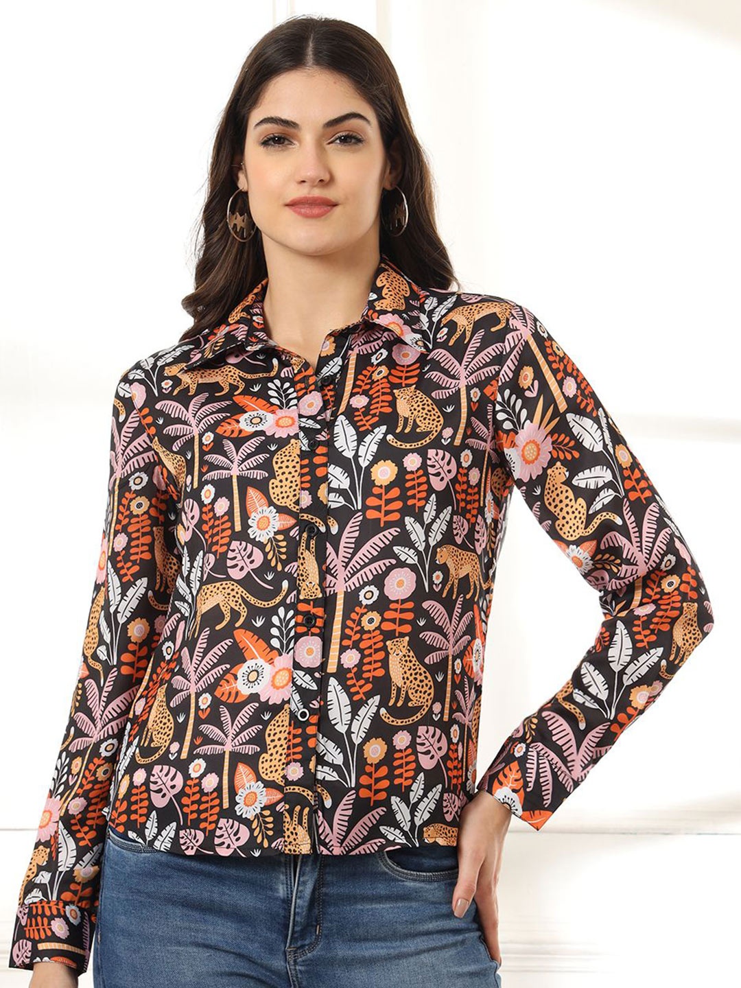 CHARMGAL Women Classic Spread Collar Floral Printed Satin Slim Fit Casual Shirt, Black
CHARMGAL Women Classic Spread Collar Floral Printed Satin Slim Fit Casual Shirt, Black
