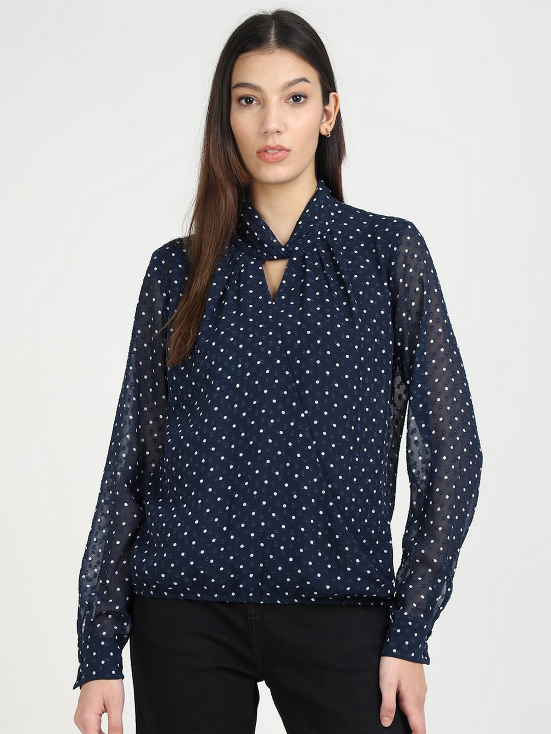 GUESS Women Polka Dot Print Keyhole Neck Top, Blue
GUESS Women Polka Dot Print Keyhole Neck Top, Blue