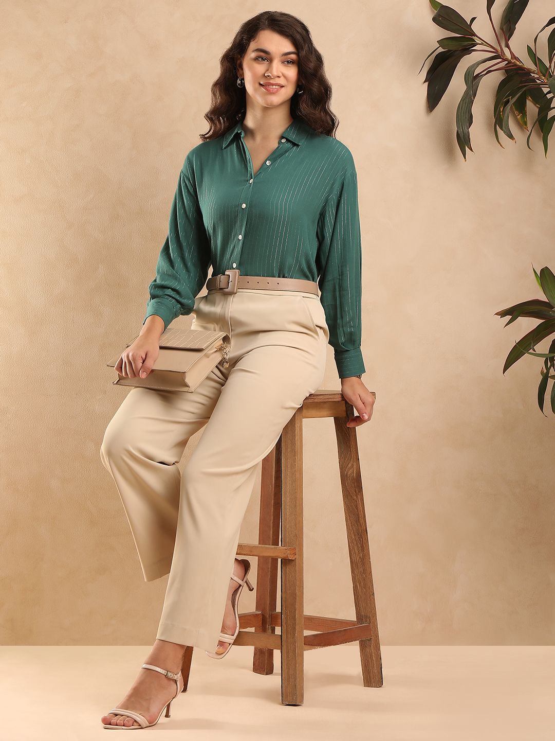 Gazillion Women Original Spread Collar Vertical Striped Relaxed Fit Semiformal Shirt, Green
Gazillion Women Original Spread Collar Vertical Striped Relaxed Fit Semiformal Shirt, Green