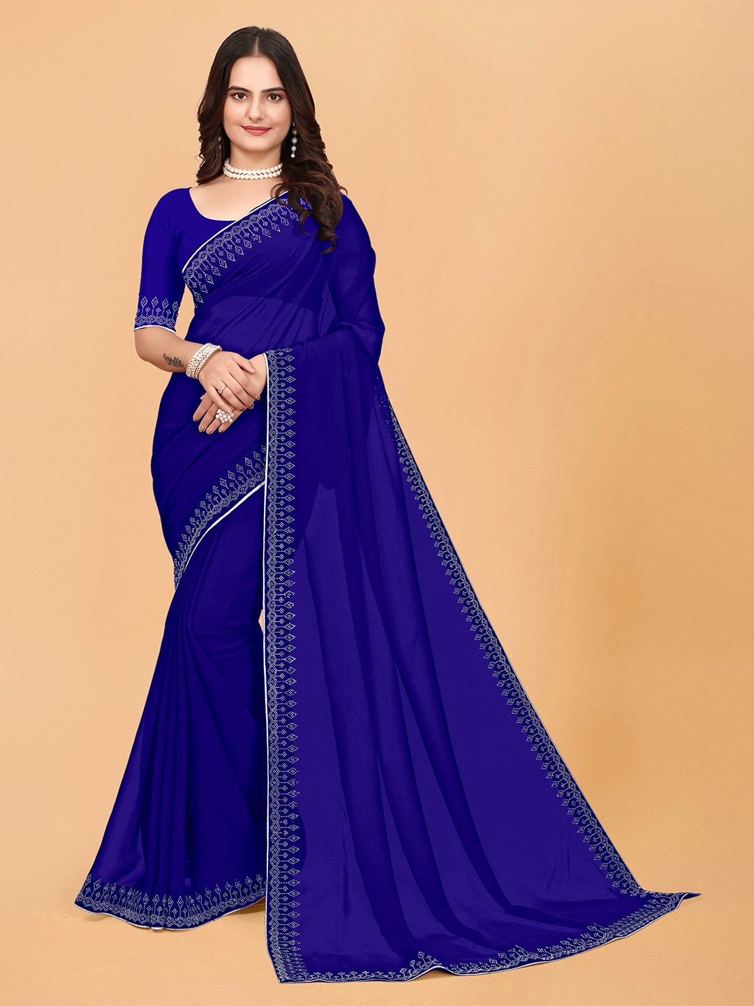 WEAVETECH IMPEX Beads and Stones Pure Georgette Saree, Blue
WEAVETECH IMPEX Beads and Stones Pure Georgette Saree, Blue