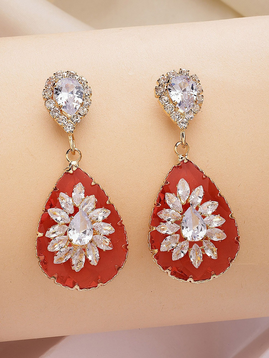Bohey by KARATCART Gold-Plated American Diamond Studded Contemporary Drop Earrings, Red
Bohey by KARATCART Gold-Plated American Diamond Studded Contemporary Drop Earrings, Red