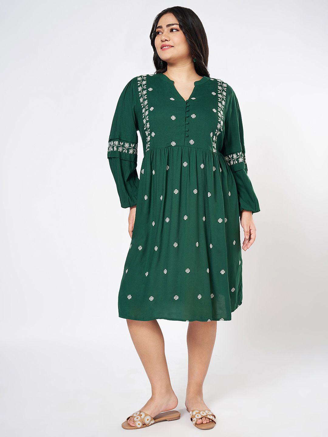 Honey Curvytude by Pantaloons Embroidered Plus Size Fit and Flare Dresses, Green
Honey Curvytude by Pantaloons Embroidered Plus Size Fit and Flare Dresses, Green