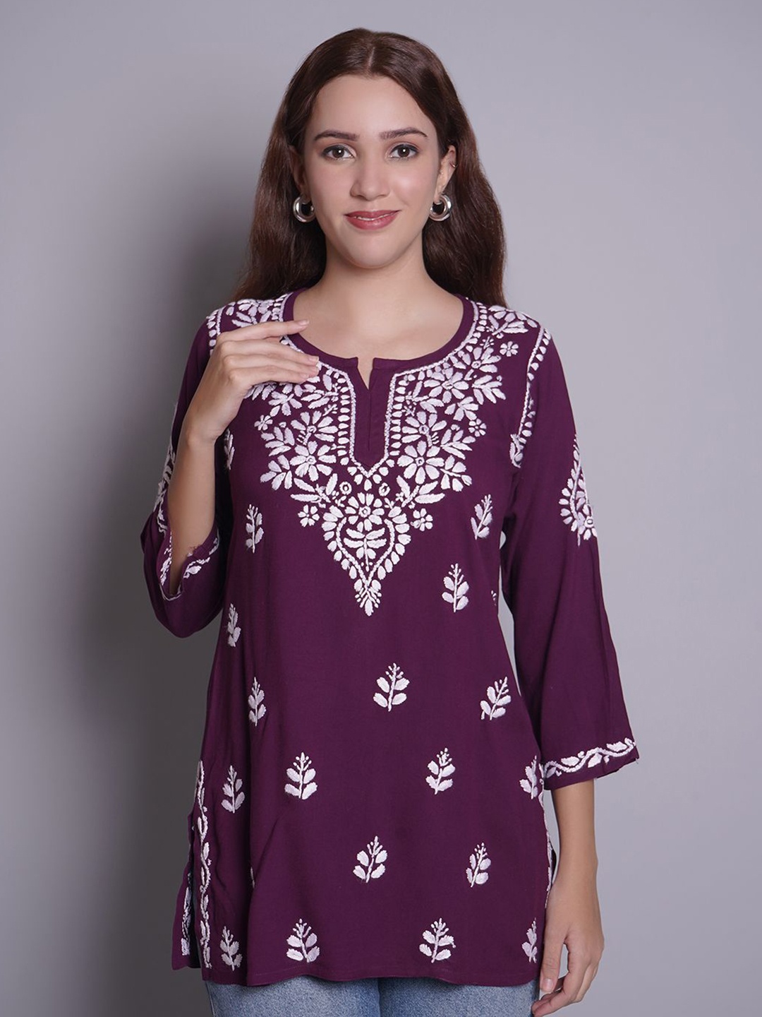 Seva Chikan Women Ethnic Motifs Embroidered Chikankari Handloom Chikankari Kurti, Burgundy
Seva Chikan Women Ethnic Motifs Embroidered Chikankari Handloom Chikankari Kurti, Burgundy