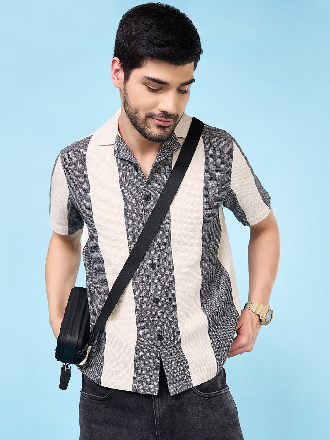 People Men Cuban Collar Vertical Striped Cotton Relaxed Fit Casual Shirt, White
People Men Cuban Collar Vertical Striped Cotton Relaxed Fit Casual Shirt, White