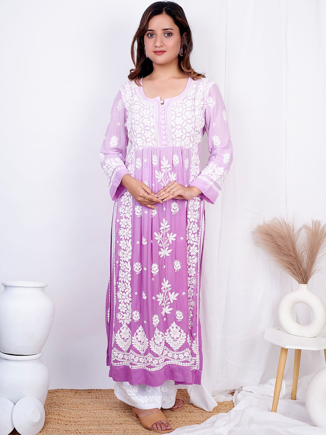 The Chikan Label Ethnic Motifs Embroidered Chikankari Straight Cotton Silk Kurta, Lavender
The Chikan Label Ethnic Motifs Embroidered Chikankari Straight Cotton Silk Kurta, Lavender