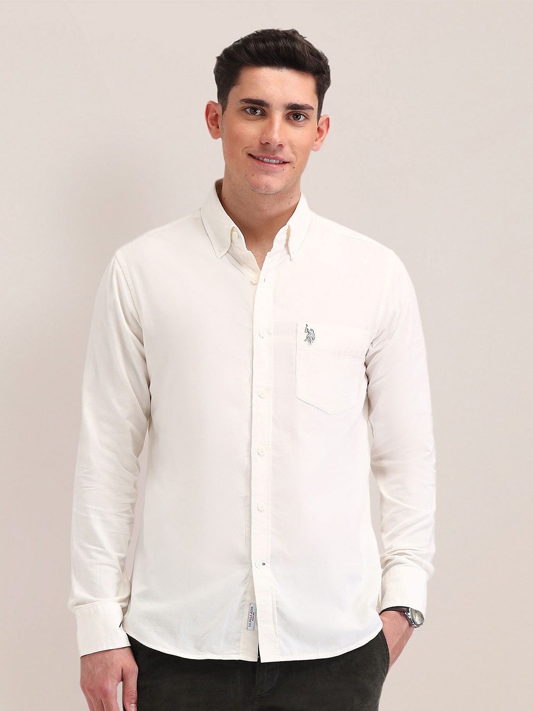 U.S. Polo Assn. Men Button-Down Collar Solid Cotton Tailored Fit Casual Shirt, White
U.S. Polo Assn. Men Button-Down Collar Solid Cotton Tailored Fit Casual Shirt, White