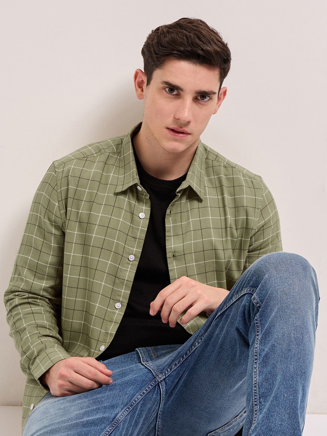 THE BEAR HOUSE Men Spread Collar Windowpane Checked Cotton Slim Fit Casual Shirt, Olive
THE BEAR HOUSE Men Spread Collar Windowpane Checked Cotton Slim Fit Casual Shirt, Olive