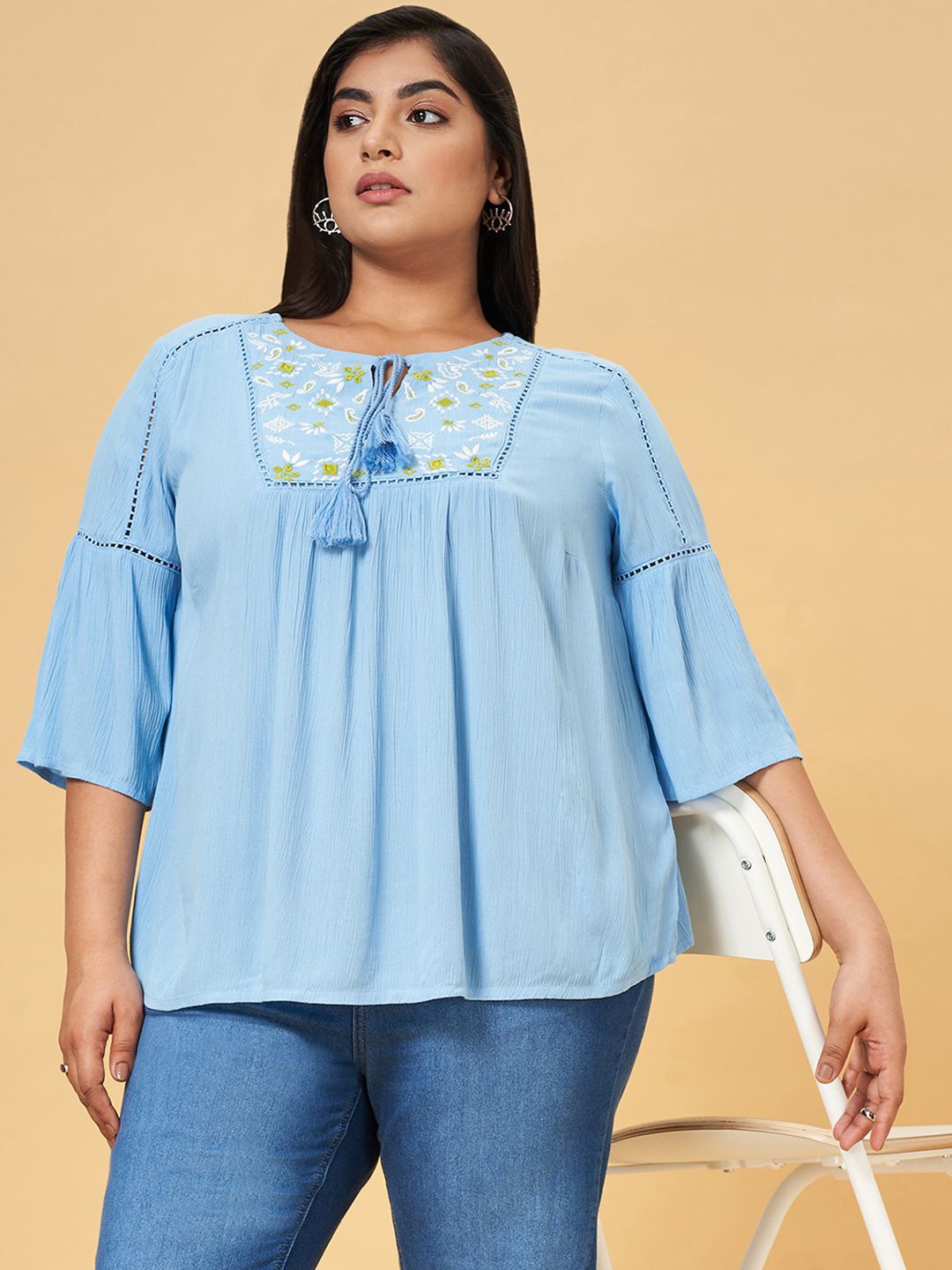 Honey Curvytude by Pantaloons Women Embroidered Plus Size Tie-Up Neck A-Line Top, Blue
Honey Curvytude by Pantaloons Women Embroidered Plus Size Tie-Up Neck A-Line Top, Blue