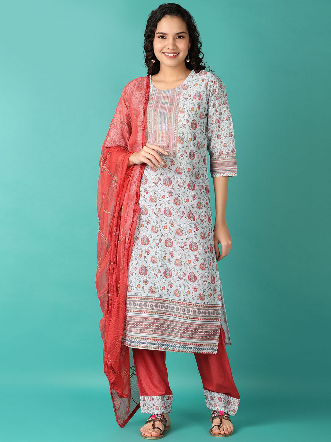 V-Mart Women Floral Printed Regular Pure Cotton Kurta with Trousers & With Dupatta, Sea green
V-Mart Women Floral Printed Regular Pure Cotton Kurta with Trousers & With Dupatta, Sea green