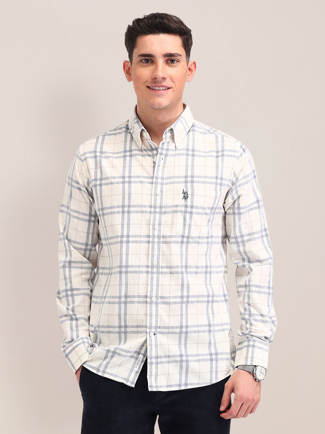 U.S. Polo Assn. Men Button-Down Collar Tartan Checked Cotton Tailored Fit Casual Shirt, Beige
U.S. Polo Assn. Men Button-Down Collar Tartan Checked Cotton Tailored Fit Casual Shirt, Beige