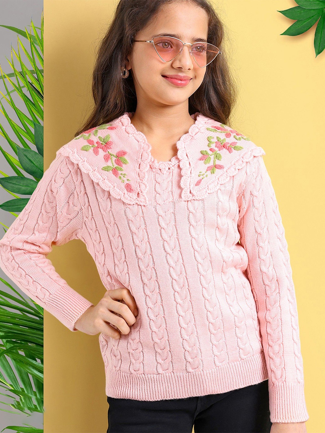 ARIAS By LARA DUTTA Girls Cable Knit Long Sleeves Pullover with Hand Embroidered Detail, Pink
ARIAS By LARA DUTTA Girls Cable Knit Long Sleeves Pullover with Hand Embroidered Detail, Pink