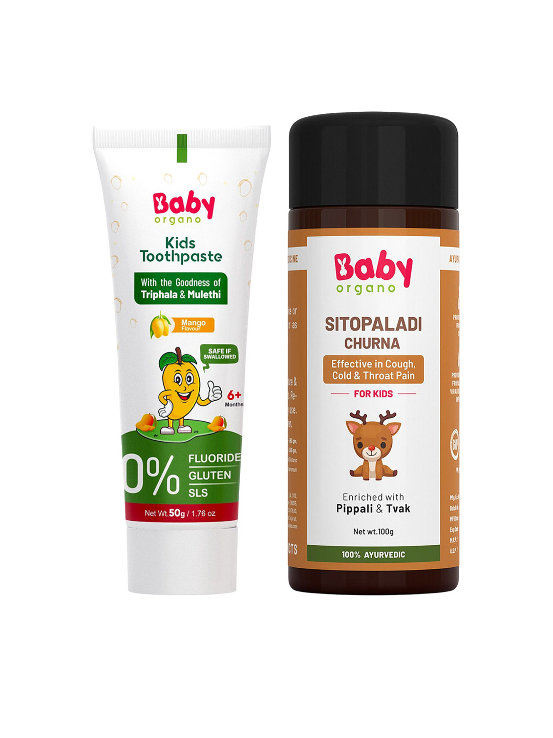BABYORGANO Set Of 2 Herbal Kids Mango Toothpaste - 50 g & Sitopaladi Churna - 100 g, Red
BABYORGANO Set Of 2 Herbal Kids Mango Toothpaste - 50 g & Sitopaladi Churna - 100 g, Red
