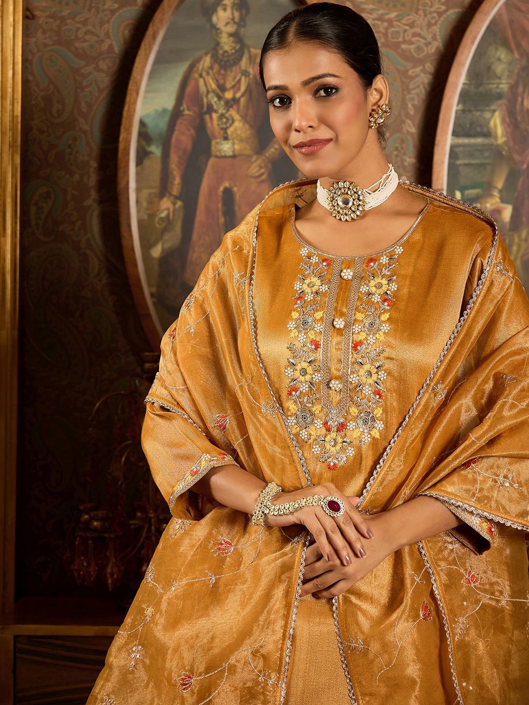 Indo Era Floral Embroidered Thread Work Liva Straight Kurta with Trouser & Dupatta, Yellow
Indo Era Floral Embroidered Thread Work Liva Straight Kurta with Trouser & Dupatta, Yellow