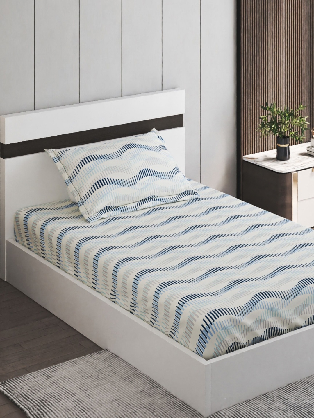 Home Centre Oxford White & Blue Striped Cotton 144 TC Single Bedsheet Set-2.28 m x 1.52 m
Home Centre Oxford White & Blue Striped Cotton 144 TC Single Bedsheet Set-2.28 m x 1.52 m
