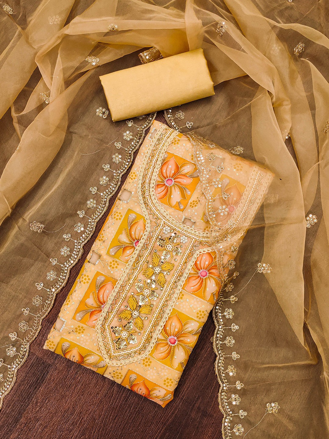 MANVAA Floral Beads and Stones Embellished Organza Unstitched Dress Material, Orange
MANVAA Floral Beads and Stones Embellished Organza Unstitched Dress Material, Orange