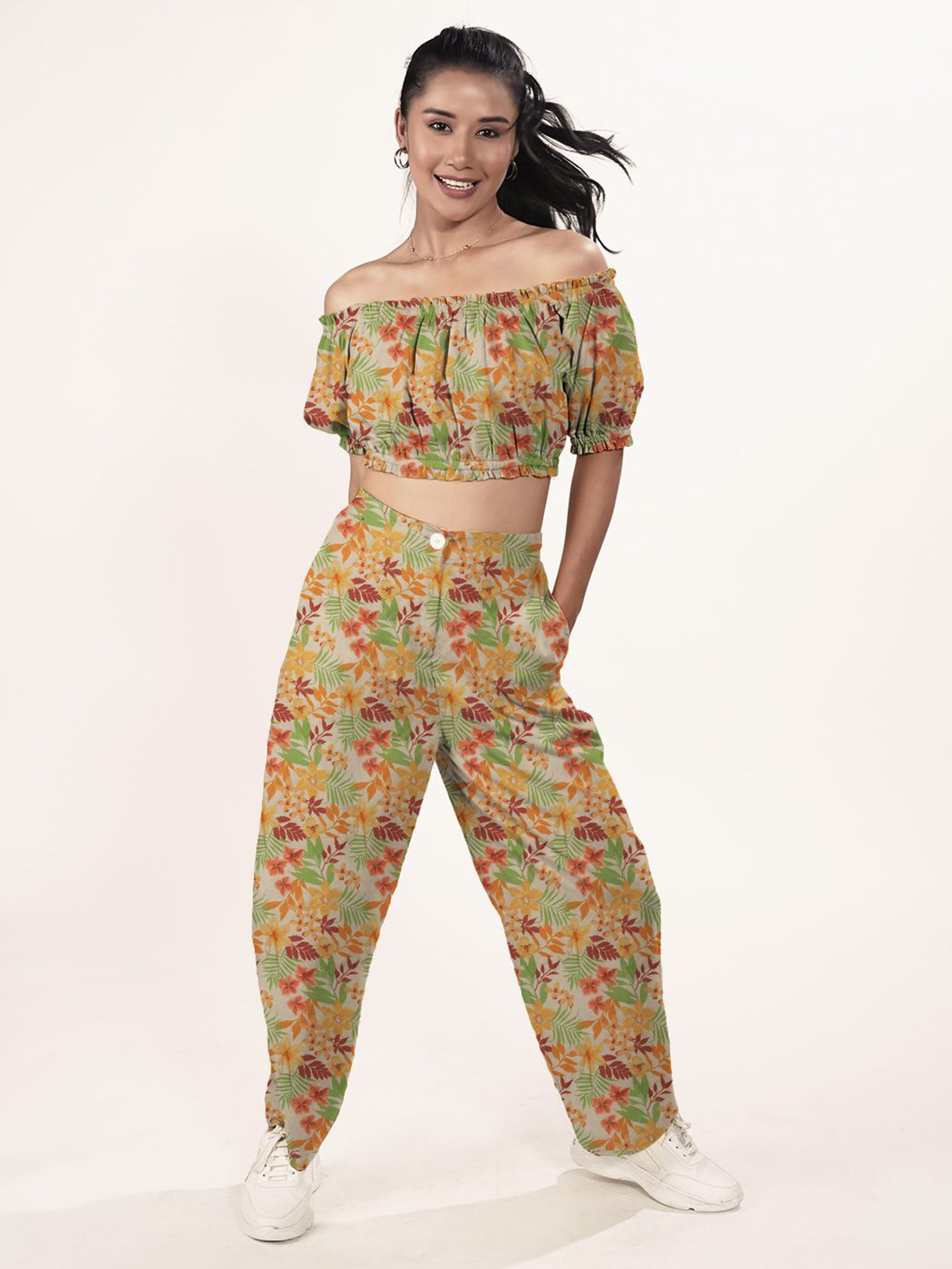 Zink London Floral Printed Crop Top With Trousers, Cream
Zink London Floral Printed Crop Top With Trousers, Cream