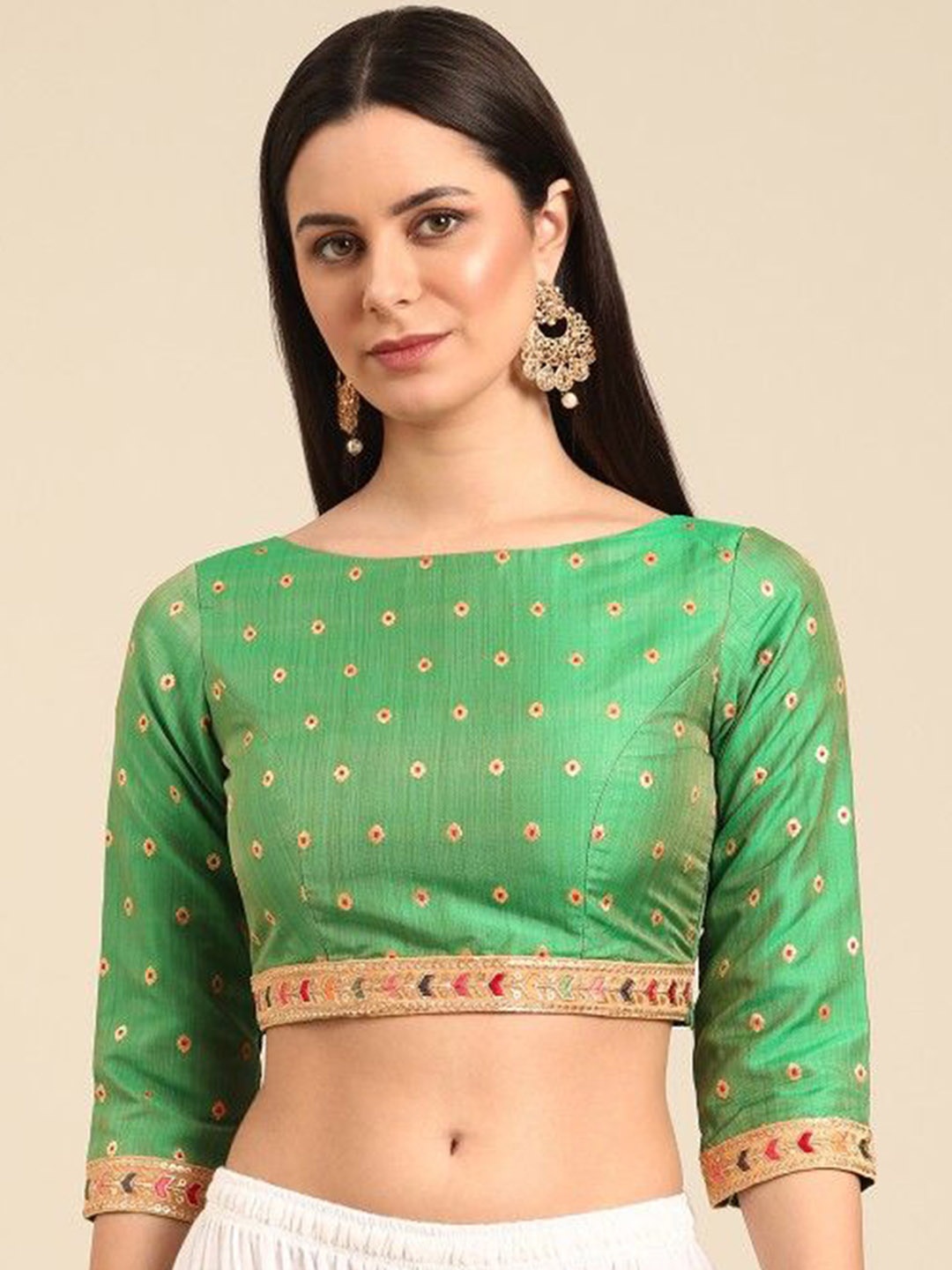 Ethnovog Women Silk Boat Neck Three-Quarter Sleeves Woven Design Saree Blouse, Green
Ethnovog Women Silk Boat Neck Three-Quarter Sleeves Woven Design Saree Blouse, Green