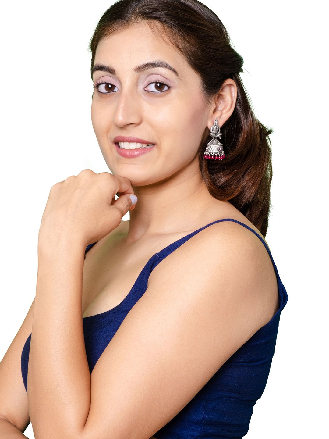 Shining Jewel - By Shivansh Silver Plated Cubic Zirconia Temple Jhumkas Earrings, Maroon
Shining Jewel - By Shivansh Silver Plated Cubic Zirconia Temple Jhumkas Earrings, Maroon