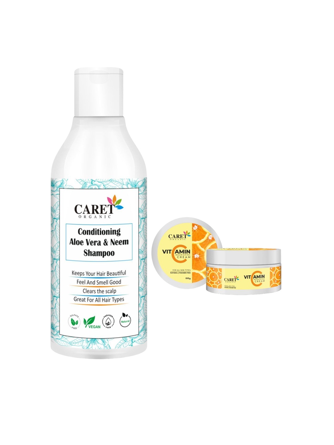 CARET ORGANIC Set of 2 Aloevera & Neem Shampoo & Vitamin C Moisturizing Cream Combo, White
CARET ORGANIC Set of 2 Aloevera & Neem Shampoo & Vitamin C Moisturizing Cream Combo, White