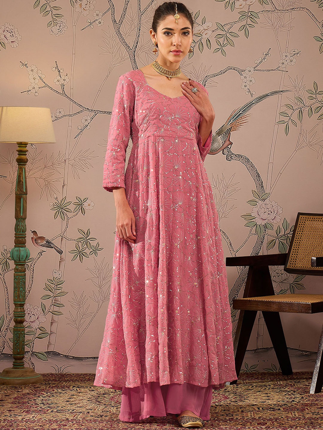 Shae by SASSAFRAS Floral Embroidered Three-Quarter Sleeves Georgette Anarkali Kurta, Pink
Shae by SASSAFRAS Floral Embroidered Three-Quarter Sleeves Georgette Anarkali Kurta, Pink