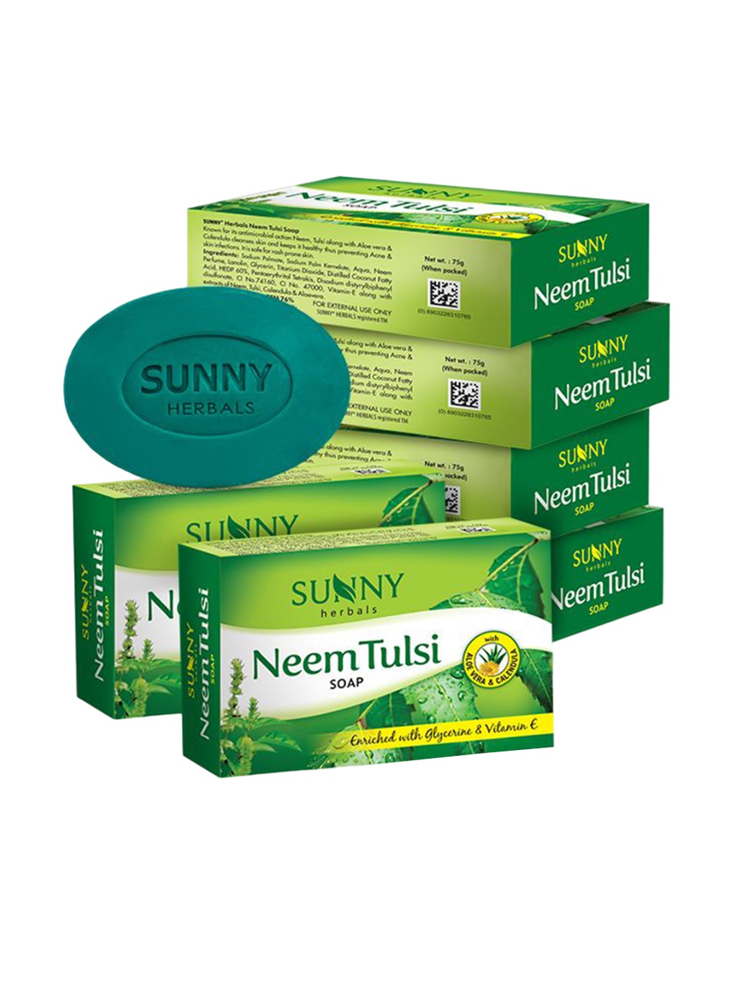 SUNNY HERBALS Set Of 6 Neem Tulsi Soap Enriched With Glycerine & Vitamin E - 75 g Each, Green
SUNNY HERBALS Set Of 6 Neem Tulsi Soap Enriched With Glycerine & Vitamin E - 75 g Each, Green