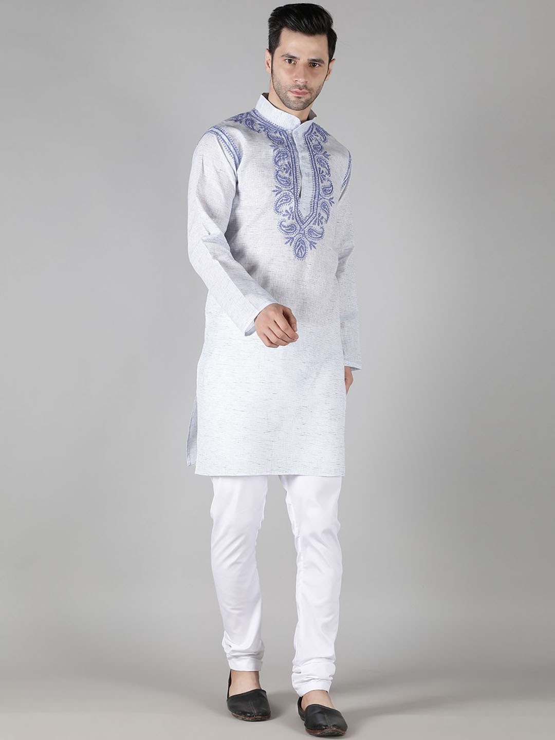 Seva Chikan Mandarin Collar Ethnic Motifs Woven Design Chikankari Cotton Kurta, Blue
Seva Chikan Mandarin Collar Ethnic Motifs Woven Design Chikankari Cotton Kurta, Blue