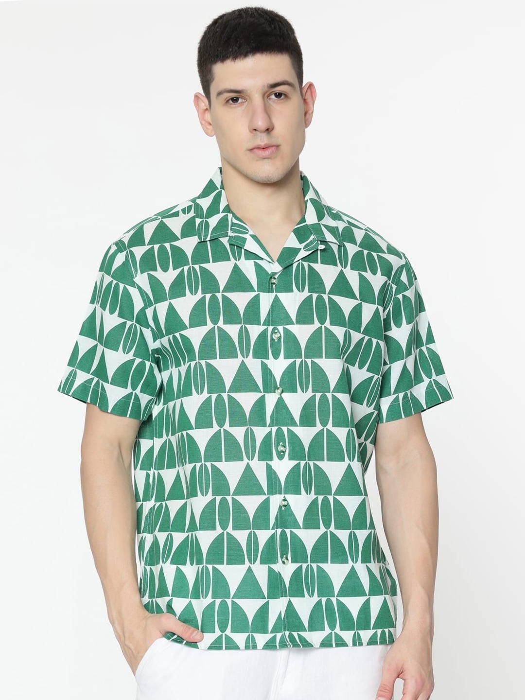 Marks & Spencer Men Cuban Collar Geometric Printed Linen Relaxed Fit Casual Shirt, Green
Marks & Spencer Men Cuban Collar Geometric Printed Linen Relaxed Fit Casual Shirt, Green