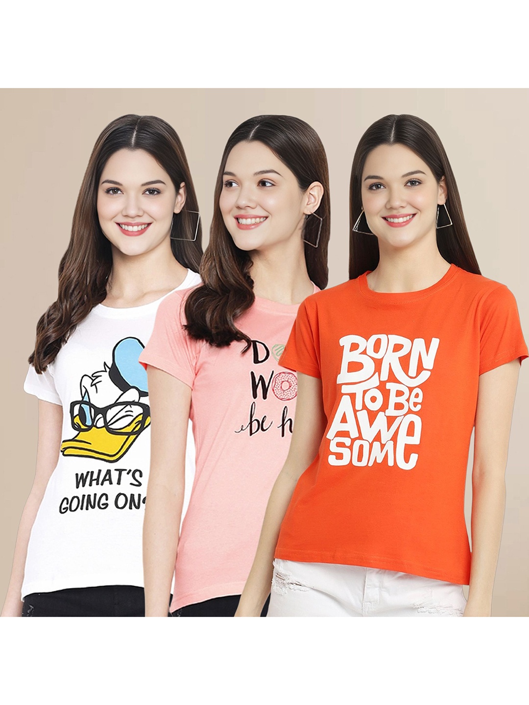 Metronaut Women Pack Of 3 Typography Printed Round Neck Cotton Donald Duck T-shirts, White
Metronaut Women Pack Of 3 Typography Printed Round Neck Cotton Donald Duck T-shirts, White