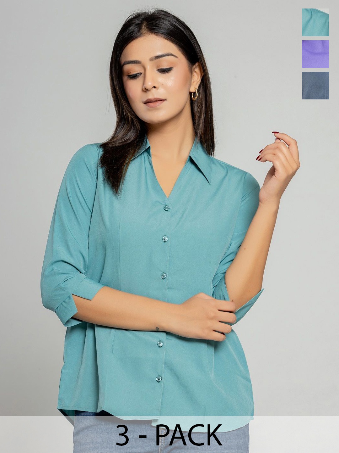 Aanys Culture Women Pack Of 3 Classic Spread Collar Solid Crepe Casual Shirts, Lavender
Aanys Culture Women Pack Of 3 Classic Spread Collar Solid Crepe Casual Shirts, Lavender