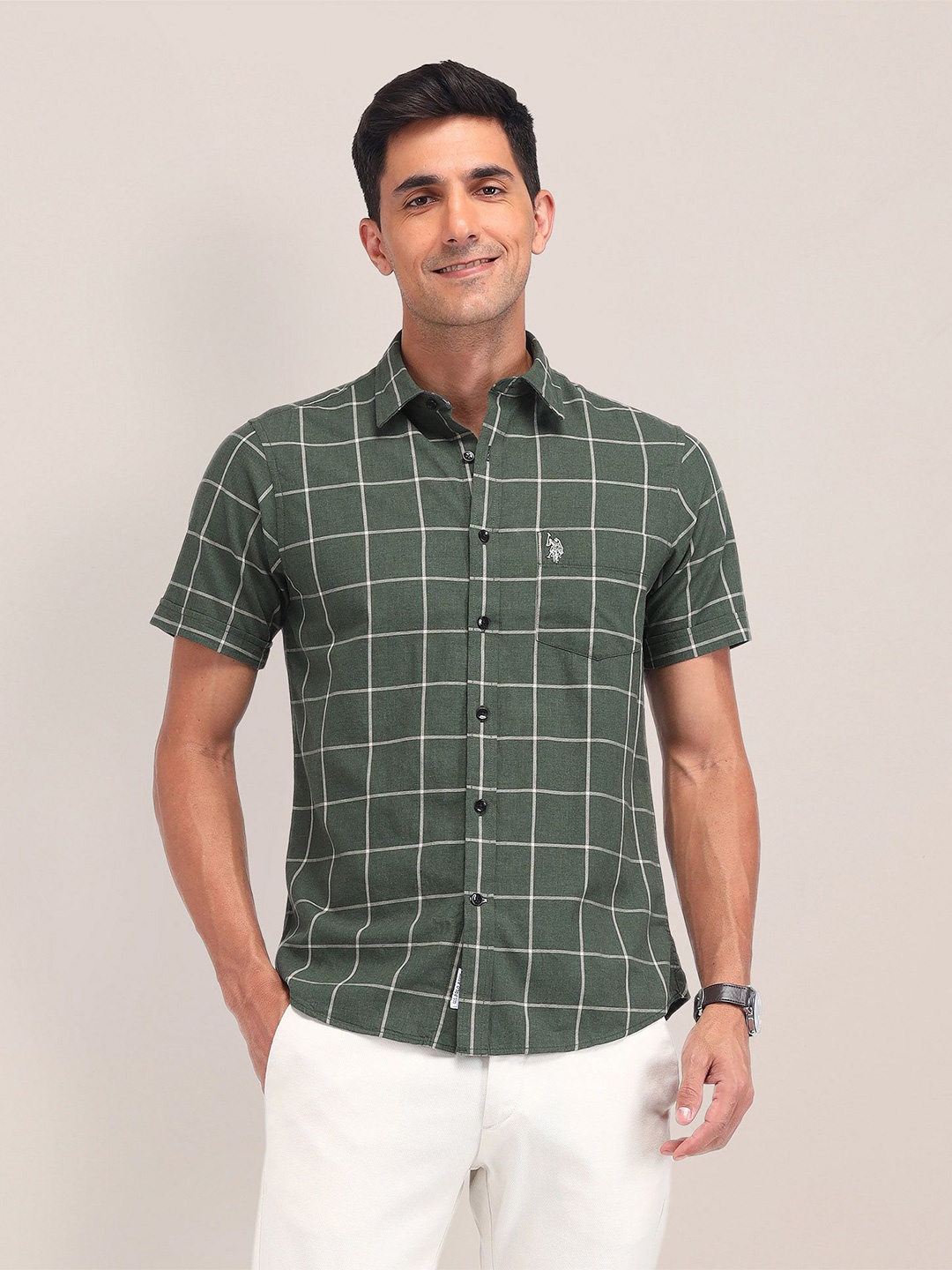 U.S. Polo Assn. Men Classic Spread Collar Checks Printed Cotton Tailored Fit Casual Shirt, Green
U.S. Polo Assn. Men Classic Spread Collar Checks Printed Cotton Tailored Fit Casual Shirt, Green