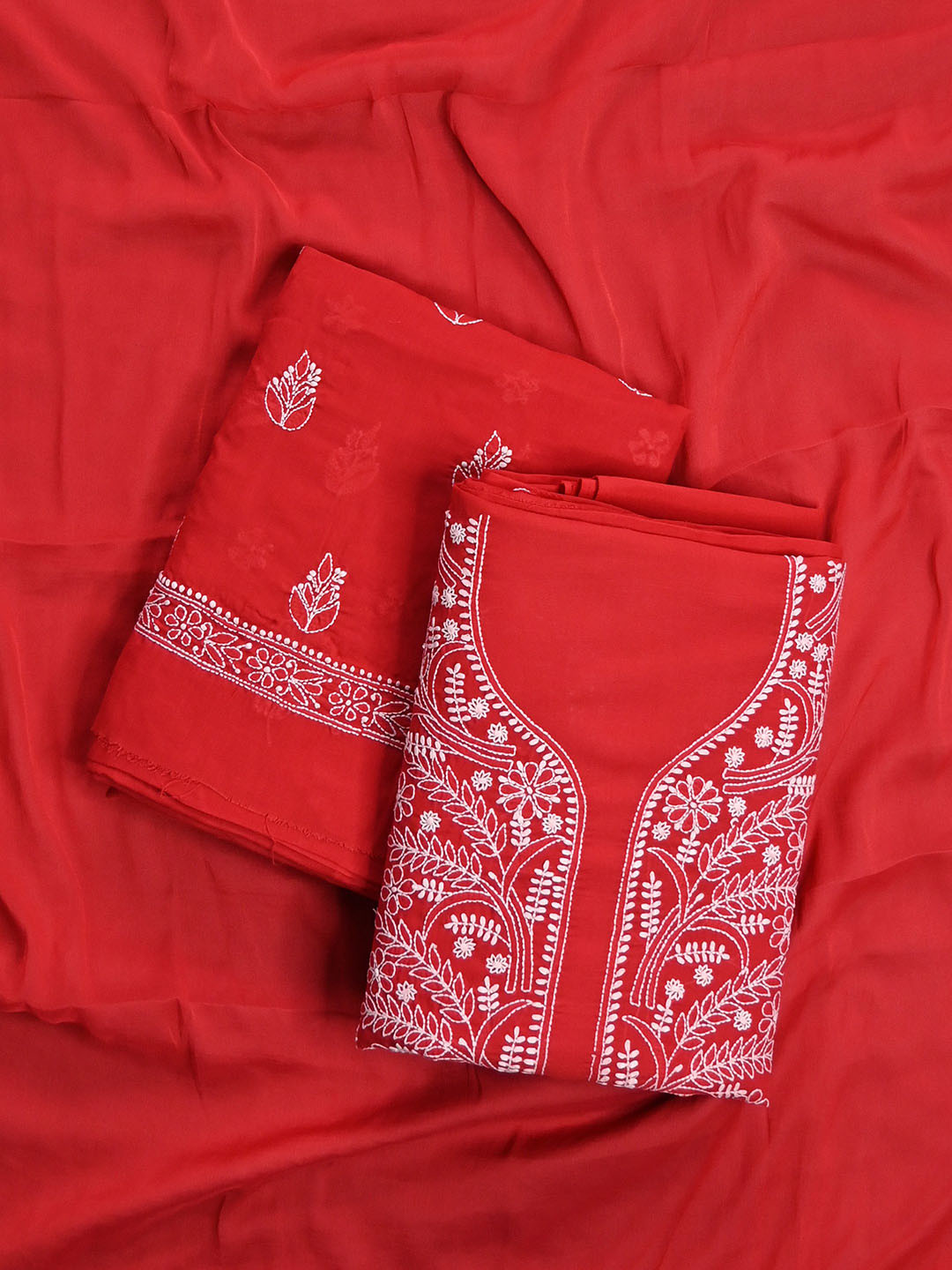 Seva Chikan Floral Lucknowi Chikankari Embroidered Unstitched Dress Material, Red 
Seva Chikan Floral Lucknowi Chikankari Embroidered Unstitched Dress Material, Red