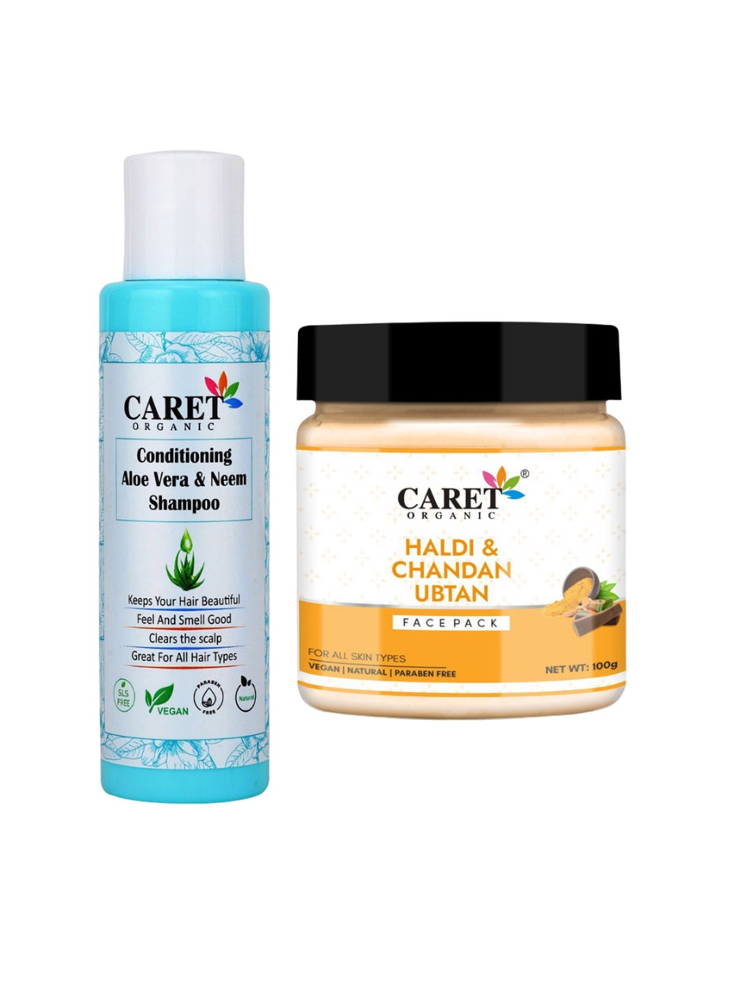 CARET ORGANIC Set Of 2 Neem Shampoo - 100 ml & Haldi Chandan Ubtan Face Pack - 100 g, White
CARET ORGANIC Set Of 2 Neem Shampoo - 100 ml & Haldi Chandan Ubtan Face Pack - 100 g, White