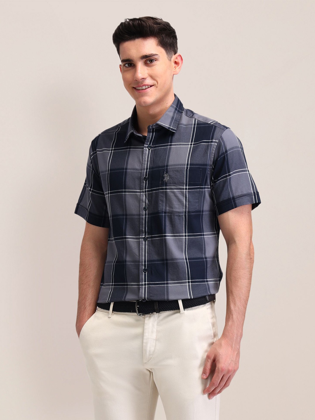 U.S. Polo Assn. Men Classic Spread Collar Checks Printed Cotton Tailored Fit Casual Shirt, Navy blue
U.S. Polo Assn. Men Classic Spread Collar Checks Printed Cotton Tailored Fit Casual Shirt, Navy blue